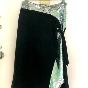 Crepe and wool-blend twill midi skirt